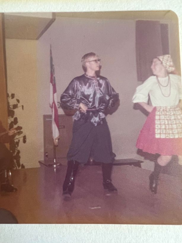 Me dressed in Russian costume, a performance at the DLI Recreation Center. Partner unknown.